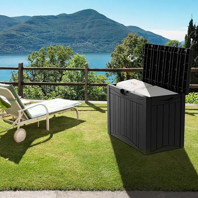 45 Gallon Outdoor Storage Box Waterproof Lockable Resin Deck Box Large, Patio Storage Bin for Pool Accessories Cushion Furniture, Garden Tools, UV-Resistant Outside Delivery Black by GreenHaven Gardens