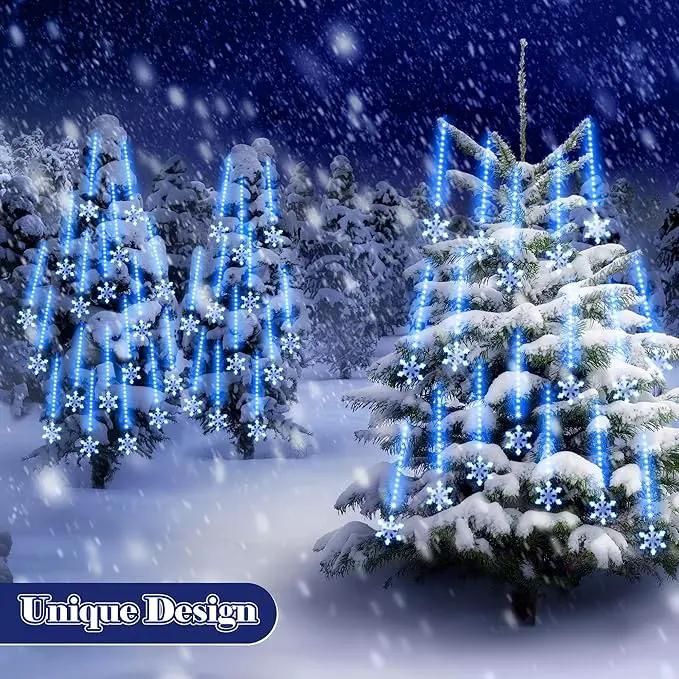 Enhon 2 Pack Meteor Shower Snowflake Lights Outdoor with Timer, Total 480 LED 12in 16 Tube Connectable Waterproof Meteor Rain Drop Christmas Light with Snowflake for Xmas Tree Roof Garden(Blue) by GreenHaven Gardens