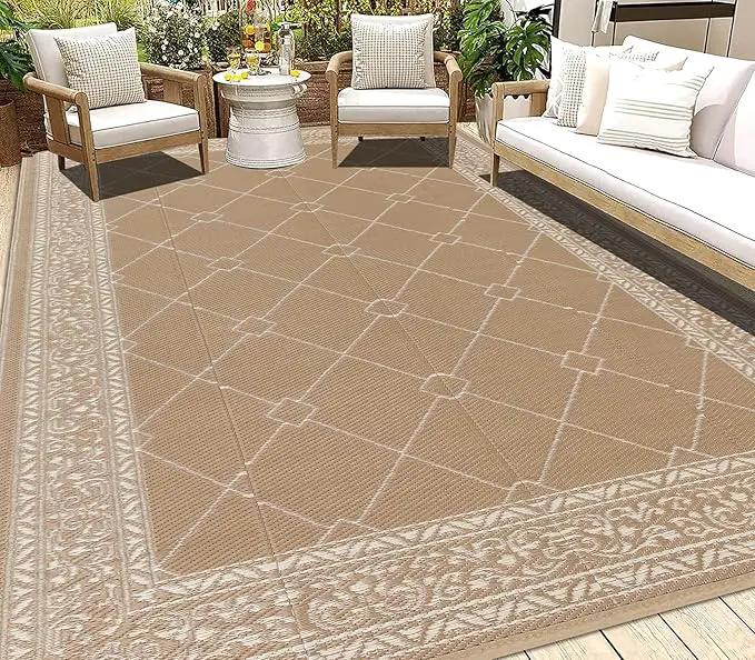 HEBE Outdoor Rug Waterproof 8x10, Reversible Plastic Straw Rug RV Camping Rug, Indoor Outdoor Patio Mat Clearance, Outside Carpet for Porch,Deck,Camper,Balcony,Backyard,Picnic by GreenHaven Gardens