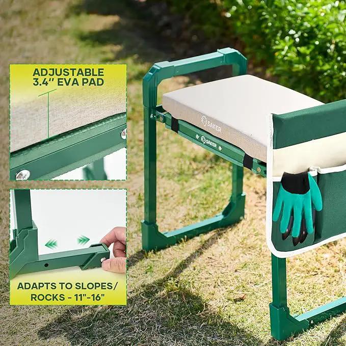 Saker Garden Kneeler and Seat Foldable Gardening Stool with Extendable Legs & Thickened Pad, Tool/Storage Bag, Heavy Duty Support for Elderly, Gardening, Outdoor Use by GreenHaven Gardens