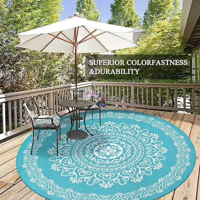 Pauwer Waterproof Outdoor Rug 8ft, Reversible Plastic Straw Patio Camping Rug, Indoor Outdoor RV Mat Carpet for Deck, Camper, Porch, Balcony, Backyard, Picnic, Floral Teal by GreenHaven Gardens
