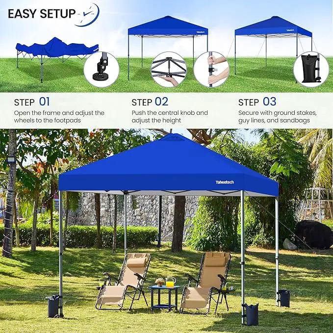Yaheetech 10x10 Pop-up Canopy Tent w/ 2 Integrated Wheels for Mobility, Waterpoof & Heavy Duty, Instant Sun Shelter with Carry Bag, Weight Bags for Outdoor Camping Beach Patio Parties, Blue by GreenHaven Gardens