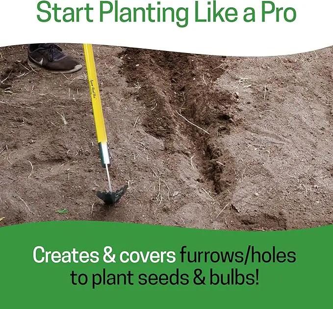 Spear Head Hoe Garden Tool - Long Handle Hoe with 59" Fiberglass Handle, 2 Cushioned Grips, & Stainless Steel Blade with Sharpened Edges & Rake - Multipurpose Garden Hoe for Weeding & More (Yellow) by GreenHaven Gardens