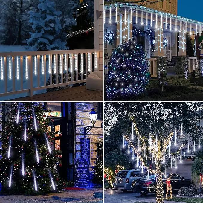 Christmas Decoration Outdoors- 32 Tubes (Equivalent to 4 Sets of 8-Tubes) Meteor Shower Rain Lights, White Falling Rain Lights for Christmas Decor Xmas Tree Halloween Yard Wedding Party, UL Plug by GreenHaven Gardens