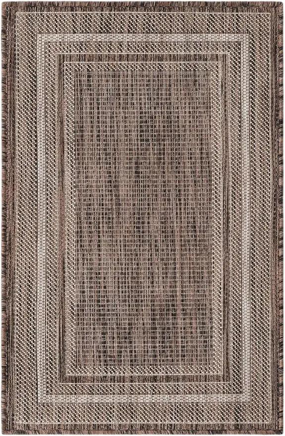 Unique Loom Outdoor Border Collection Area Rug - Soft Border (2' x 3' 1" Rectangle, Brown/ Ivory) by GreenHaven Gardens