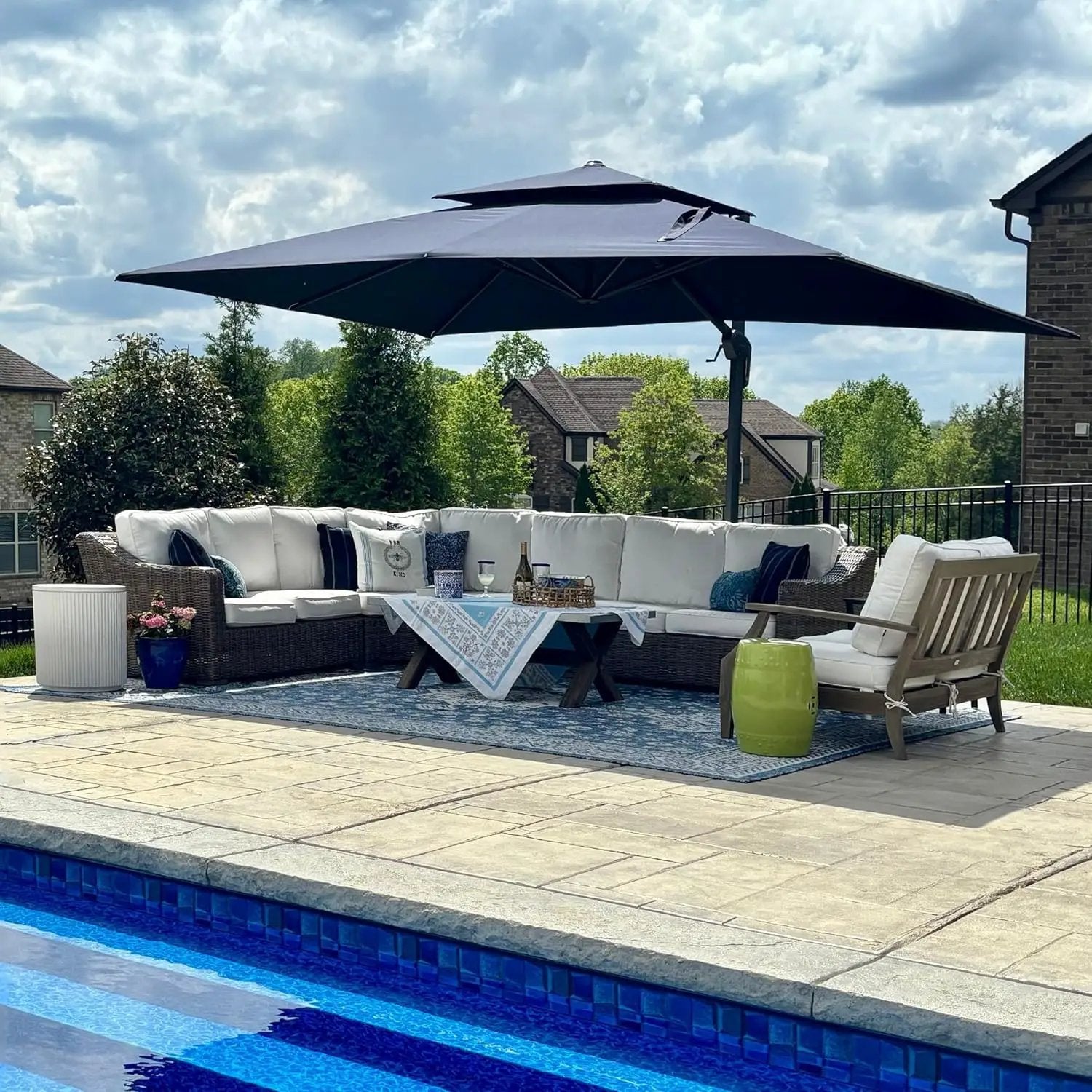 PURPLE LEAF 10' X 13' Cantilever Outdoor Umbrellas Large Patio Umbrella Hanging Double Top Rectangle Offset Umbrella with 360°Rotation Tilting Umbrella Outdoor Patio Navy Blue by GreenHaven Gardens