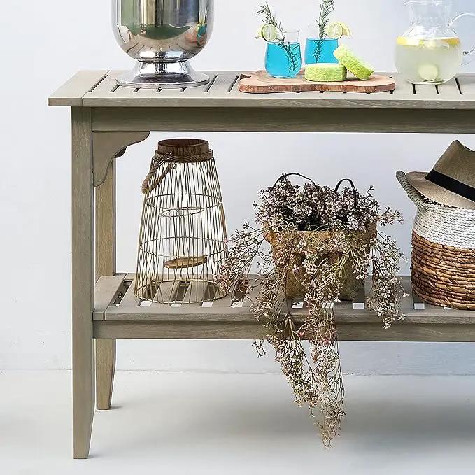 Cambridge Casual Teak Auburn Outdoor Console Table, Solid Indonesian Teak Wood in Weathered Gray Finish, Stylish and Durable Patio Accent or Plant Table for Porch, Deck, Garden, or Outdoor Entryway by GreenHaven Gardens