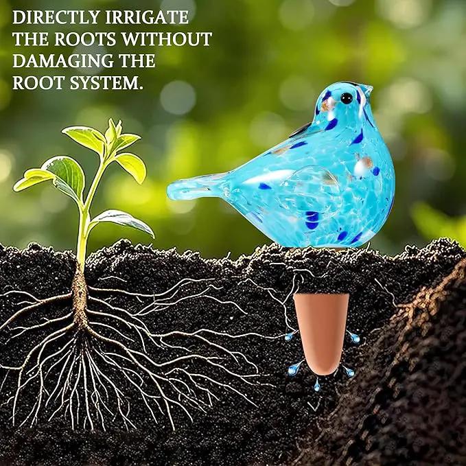 Glass Bird Shaped Plant Watering Ball Glass Automatic Watering Ball Flower Pot Insertion Spike Drip Irrigation Device Watering Ball Irrigation System Plant Enthusiast Gift (Light Blue) by GreenHaven Gardens