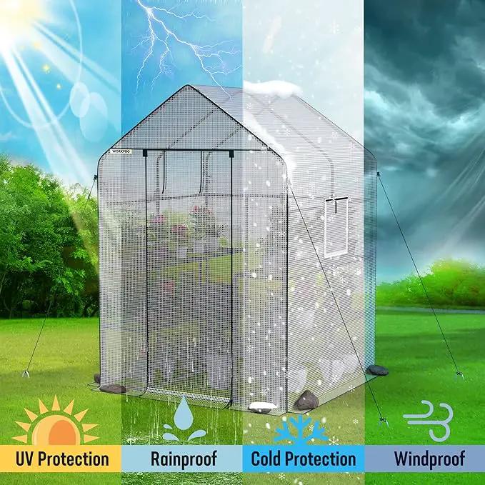 WORKPRO Greenhouse, 56” x 56” x 77” Heavy Duty Walk in Greenhouses for Outdoors with Screen Windows, Thicken PE Cover, 3 Tier 8 Shelves Portable Green House Kit for Patio, Backyard and Porch by GreenHaven Gardens