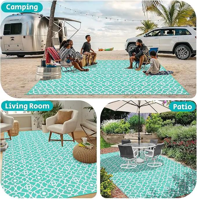 HEBE Outdoor Rug Waterproof 9x12, Reversible Plastic Straw Rug RV Camping Rug, Indoor Outdoor Patio Mat Clearance, Outside Carpet for Porch,Deck,Camper,Balcony,Backyard,Picnic by GreenHaven Gardens