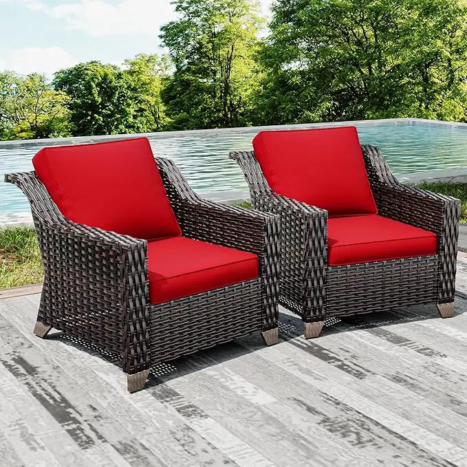 Joyside Wicker Patio Chairs Set of 2, Outdoor Rattan Furniture with Wide Armrest and Thick Cushions, Upgraded Large Size for Backyard, Garden, Poolside by GreenHaven Gardens