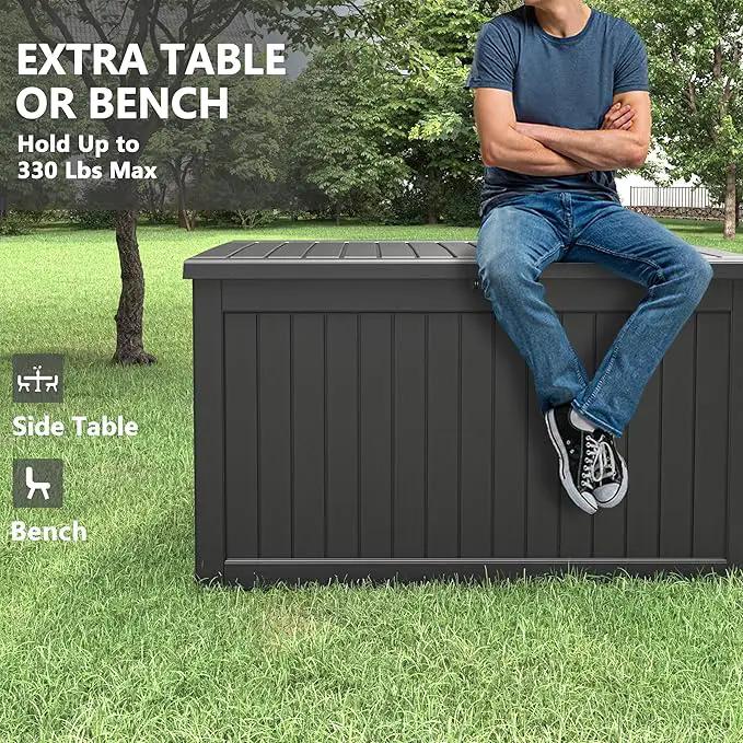 KAMABOKO 230 Gallon Outdoor Storage Box, Resin Deck Boxes Indoor and outdoor, Waterproof Storage Box Lockable Lid for Garden Tools, Package Delivery, Patio Cushions, Black by GreenHaven Gardens
