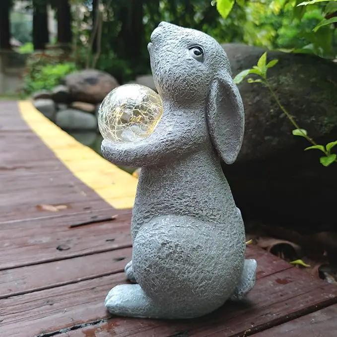 Solar Rabbit Statue Garden Decor -Rabbit Lover Gifts, with Gazing Solar LED Lights Ball Bunny Decoration for Garden Yard Patio Lawn Balcony - Gifts for Mom Grandma by GreenHaven Gardens