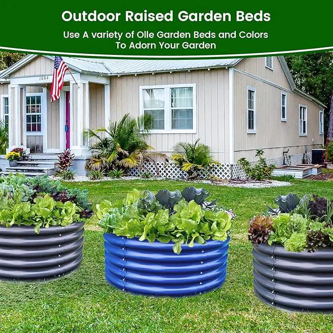 Olle 17" Tall, 42" Round Galvanized Raised Garden Bed Kit,Metal Raised Planter Boxes Outdoor DIY Raised Garden Beds Outdoor for Vegetables,3.5 * 3.5 * 1.4Ft,Midnight Grey by GreenHaven Gardens