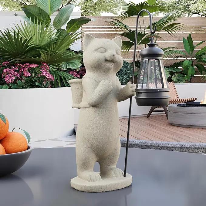 Solar Powered Garden Resin Statue Lights, 10 Inch Waterproof Outdoor Animal Cute Cat Figurine Lights, Suitable for Patios, Balconies, Lawns, Courtyards, Etc.(Basket) by GreenHaven Gardens