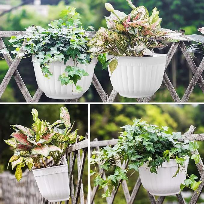 ORIMERC 4 Pack White Wall Planter Pots Vertical Living Wall Hanging Planters Wall Mounted Planter Holder with Drainage Hole for Indoor Outdoor Plants Wall Decor with Hooks/Screws by GreenHaven Gardens