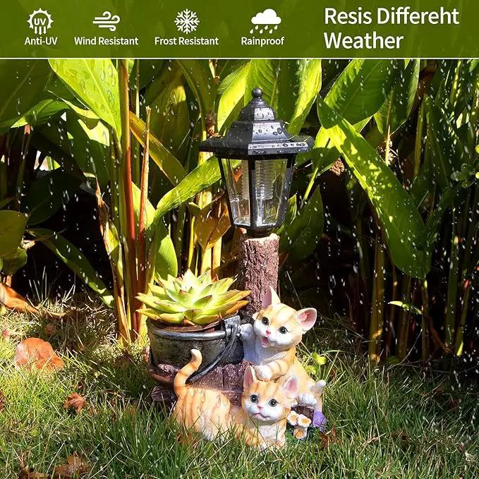 Solar Cat Outdoor Statues, Garden Sculptures with Flowerpot Decor & Solar Lantern for Yard Art Lawn Ornaments Porch Patio Balcony - Idea Gifts for Women Mom Grandma by GreenHaven Gardens