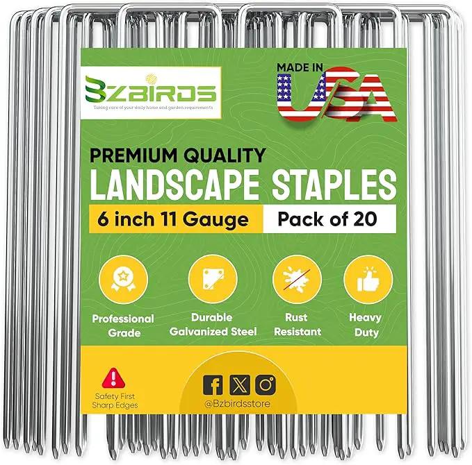 USA Made 20 Pack Landscape Staples 6 inch 11 Gauge Garden Stakes Galvanized Steel | Yard Stakes for Decorations Weed Barrier Fabric | Ground Stakes for Gardening | Fence Stakes Landscape Pins by GreenHaven Gardens