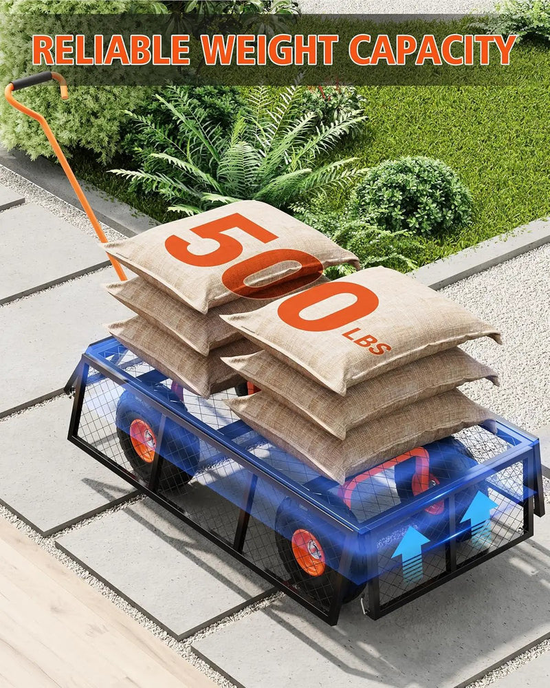 Heavy Duty Steel Garden Cart, 500 LBS Capacity 3 in 1 Pullable Garden Wagon with 10" Wheels, for Gardening Soil, Tools, and Plant Transport by GreenHaven Gardens