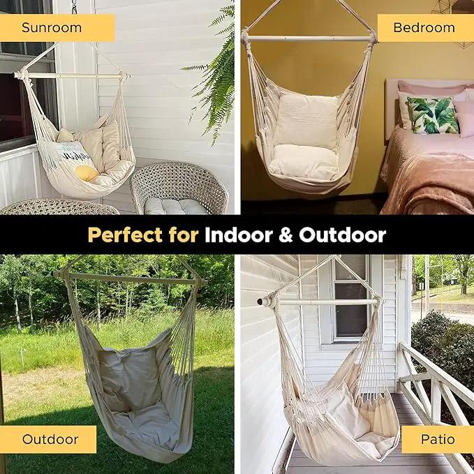 ADVOKAIR Hammock Chair Swing (500 lbs Max-2 Cushions) - Hanging Hammock Chair Rope Swing Indoor for Bedroom, Outdoor, Patio, Bedroom, Porch, Deck - Sturdy Steel Bar with Anti-Slip Safety Rings by GreenHaven Gardens