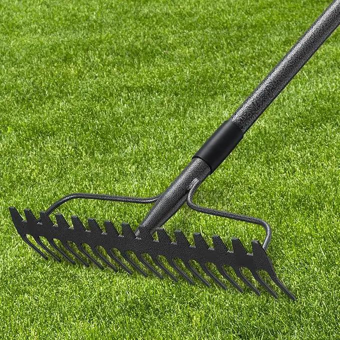 77'' Bow Rake ，17 Tines Metal Head Rakes with Stainless Steel Handle，Heavy Duty Garden Rake for Loosening Soil Gathering Leaf Leveling Lawn Farming Land Management Yarn Thatch Rake by GreenHaven Gardens