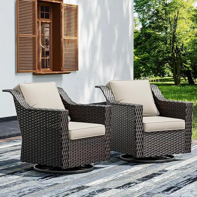 Joyside Swivel Patio Chairs Set of 2, Wicker Patio Furniture with Wide Armrest and Thick Cushions, Upgraded Large Size for Backyard, Garden, Poolside by GreenHaven Gardens
