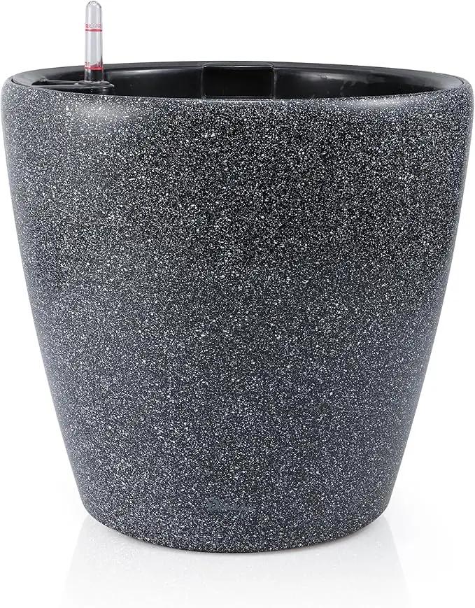 Dexceder 13x12 Self Watering Planter with Wheels Indoor Outdoor, Inner Pot Design, Thickened Large Floor Standing Flower Plant Pot with Water Level Indicator (Stone Matte) by GreenHaven Gardens