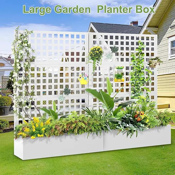 Metal Raised Garden Bed, Trellis Planters Bed with Drainage Holes for Climbing Plants, Vegetables Outdoor Privacy Screen with Planter Box 73"x47"x16", White by GreenHaven Gardens