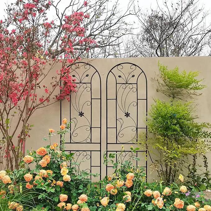 Metal Garden Trellis Rustproof Trellis for Climbing Plants Outdoor Flower Support Peacock Style (Black-2 Pack, 86.7"x19.7") by GreenHaven Gardens