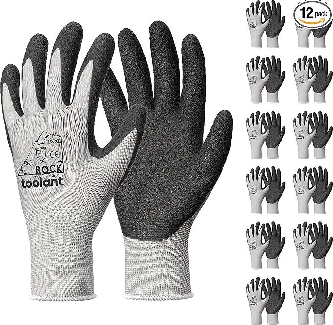 toolant Crinkle Latex Work Gloves Bulk, Rubber Coated Safety Work Gloves for Men and Women, 12 Pairs for Construction, Gardening, Warehouse (Gray, XXL) by GreenHaven Gardens
