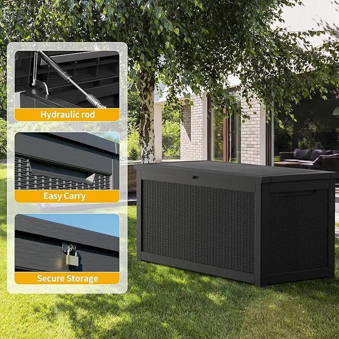 Extra-Large 320 Gallon Outdoor Storage Bin - Waterproof Resin Deck Box for Pool, Patio & Garden, Lockable Outdoor Deck Box for Cushions & Tools, UV-Resistant, Jet Black by GreenHaven Gardens