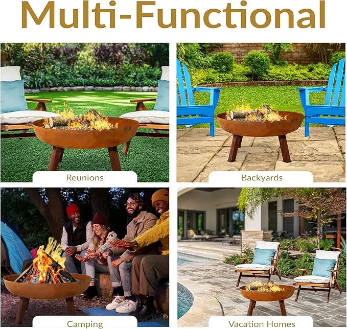 Sunnydaze 34-Inch Cast Iron Heavy-Duty Fire Pit for Outside - Wood-Burning Outdoor Fire Pit Bowl with Handles - Oxidized Finish by GreenHaven Gardens