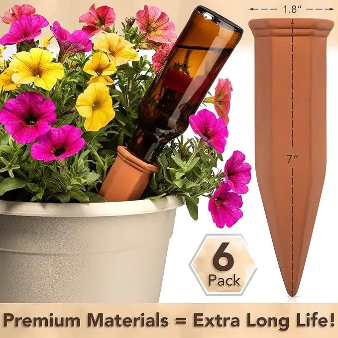 6 Pack Terracotta Watering Spikes for Indoor and Outdoor Plants - Simple and Easy Setup - Keep Plants Happy and Watered While You are Away by GreenHaven Gardens