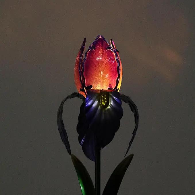 Garden Metal Violet Flower with Solar Light Outdoor Spring Decoration Figurine for Patio, Balcony, Yard, Lawn Ornament Unique Housewarming Gift by GreenHaven Gardens