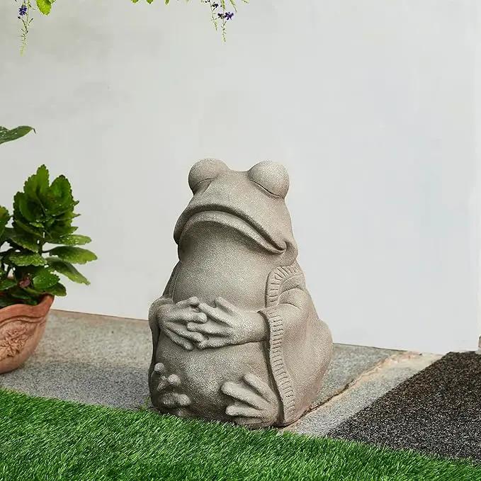 Glitzhome MGO Faux Concrete Zen-Style Frog Garden Statue Indoor and Outdoor Decoration, 16.75" H by GreenHaven Gardens