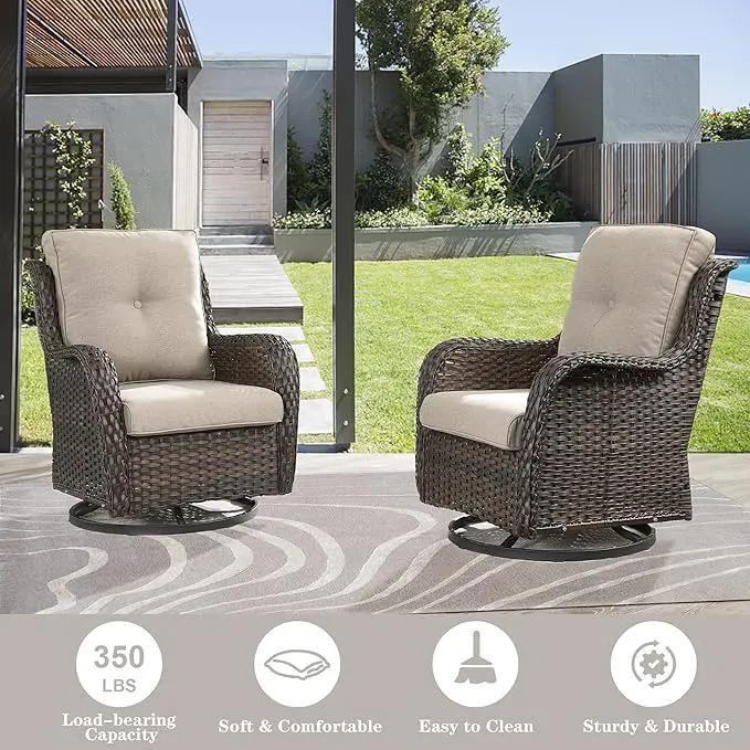 Wicker Patio Furniture Sets - 8 Piece Outdoor Rattan Furniture Conversation Sets with 4 Swivel Rocker Chairs, Rattan Sofa, Wicker Ottomans and Coffee Table, Brown/Beige by GreenHaven Gardens