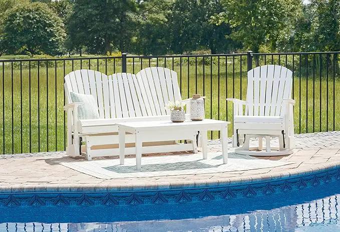 Signature Design by Ashley Hyland Wave Casual Weather Resistant HDPE Outdoor Swivel Glider Chair, White by GreenHaven Gardens
