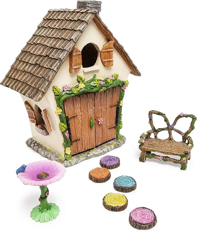 Meadow & Oak Fairy House Kit, Outdoor Fairy Garden Kit for Kids & Adults, Fairy Garden House with Doors That Open & Fairy Garden Accessories, Magical Fairy Garden Set Includes Adorable Accessories by GreenHaven Gardens