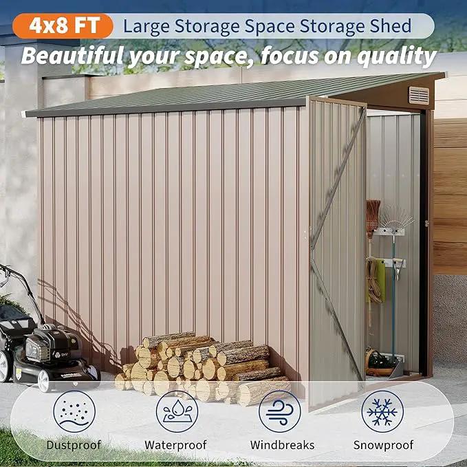 4x8 FT Metal Outdoor Lean to Storage Shed, Lean to Garden Shed Utility Tool Shed, Heavy-Duty Outdoor Metal Wall Side Storage Sheds by GreenHaven Gardens