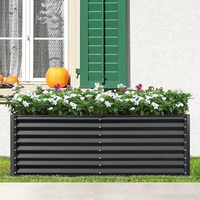 Domi Raised Garden Beds Outdoor, 6x3x2ft Thickening Tall Metal Rectangular Deep Root Box Planter for Vegetables, Flowers, Herbs, and Succulents 2" Deep w/ 256 Gallon Capacity - Dark Gray by GreenHaven Gardens
