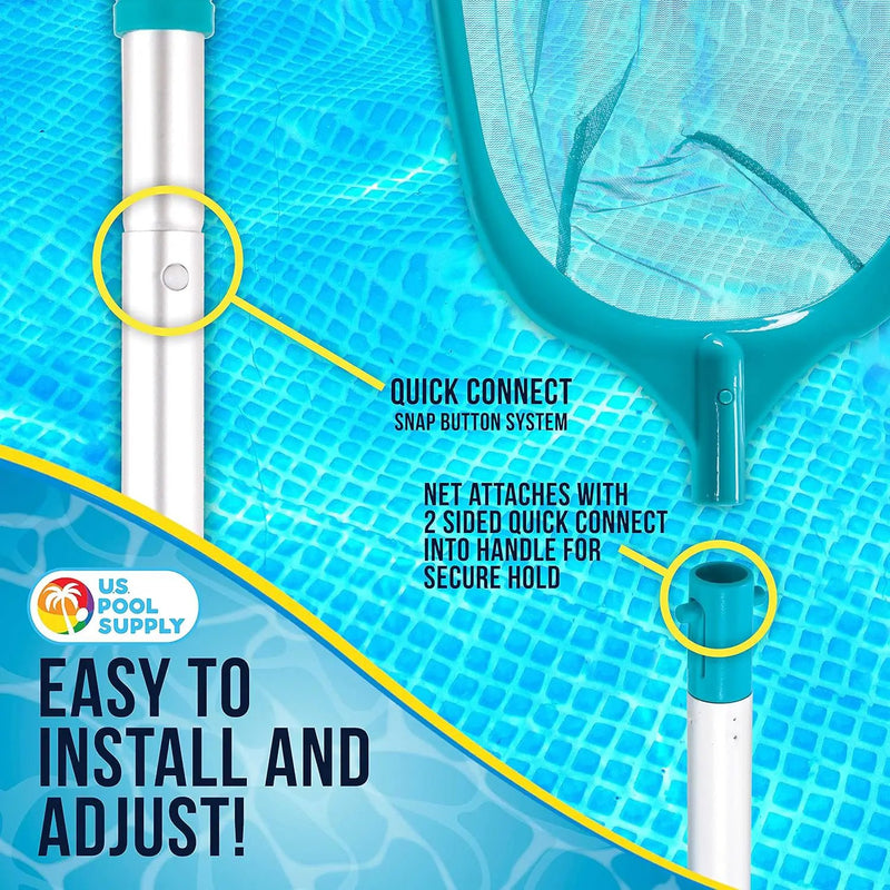 U.S. Pool Supply Swimming Pool 5 Foot Leaf Skimmer Net with 4 Aluminum Pole Sections - 6" Deep Ultra Fine Mesh Netting Bag Basket for Fast Cleaning of The Finest Debris - 60" Long, Clean Spas, Ponds by GreenHaven Gardens