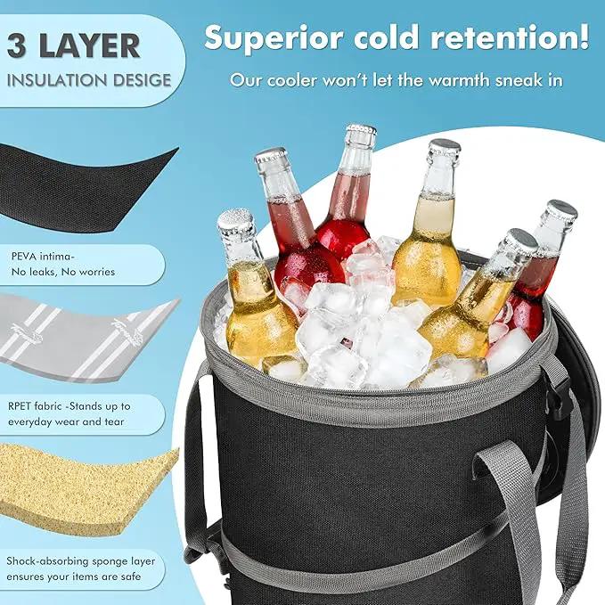 Tirrinia Large Pop-Up Golf Cooler Bag- Insulated Collapsible Cooler with Flat Drink Table for Golf Cart, Lightweight and Portable Ice Beach Cooler for Travel, Fishing, Picnics, Hiking, Camping by GreenHaven Gardens