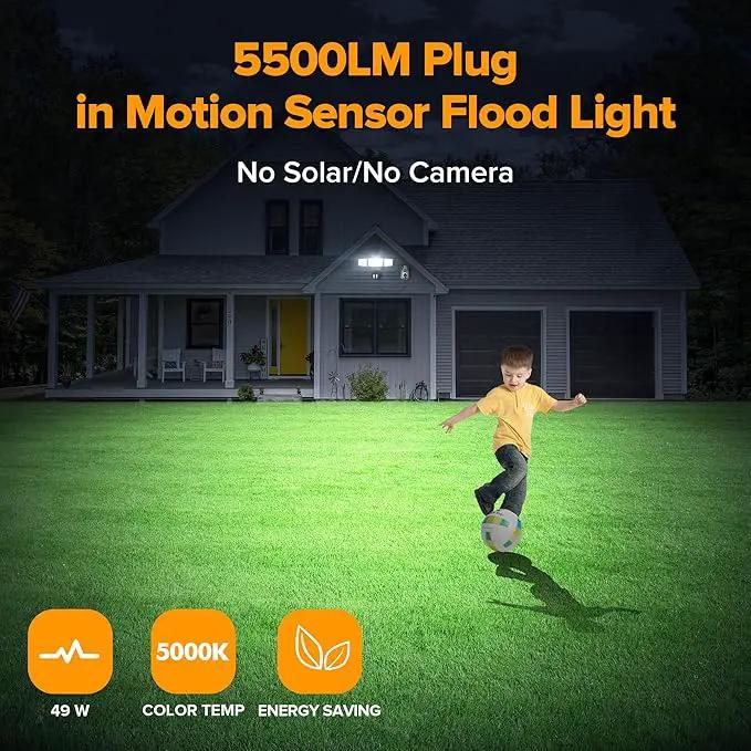 LUTEC 49W Motion Sensor Outdoor Lights, 5500 LM Plug in Flood Light Outdoor, Dusk to Dawn, IP65 Waterproof Security Lighting, 5000K Daylight, Adjustable Wall-Mounted for Garage, Yard, Porch (Black) by GreenHaven Gardens