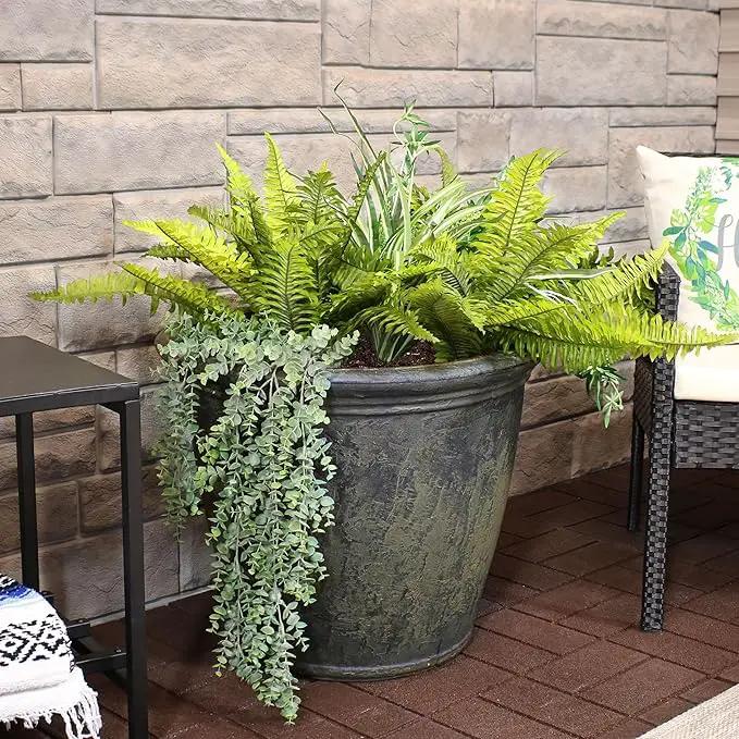 Sunnydaze 24-Inch Anjelica Large Plastic Pot for Plants - Outdoor Polyresin Round Planter with Drillable Drainage Holes - Sable by GreenHaven Gardens