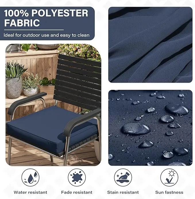 Patio Chair Cushions 17 X 16 X 3 Inch Waterproof Outdoor Seat Cushions for Patio Furniture, Outdoor Sofa Couch Pads with Ties & Handle, Set of 2, Navy Blue by GreenHaven Gardens