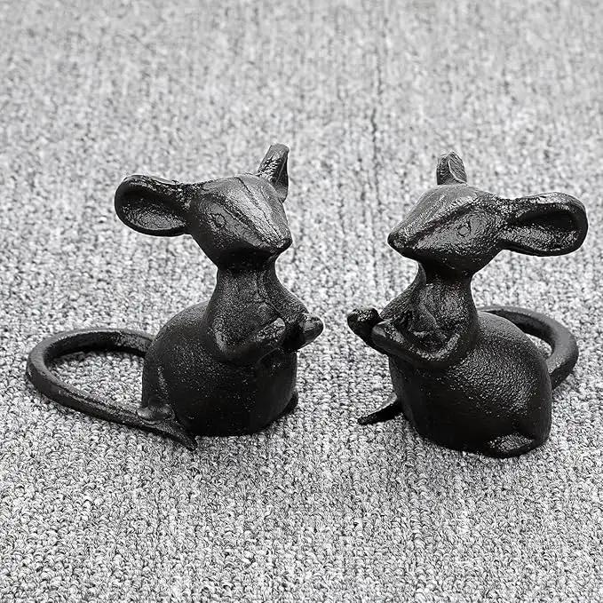 OwnMy 2 Cast Iron Cute Mouse Figurine Sculpture Black Mice Statues Carved Desktop Ornaments Figurines, Decorative Creative Animal Figurine Indoor Outdoor Statues for Garden Patio Yard Home Decoration by GreenHaven Gardens