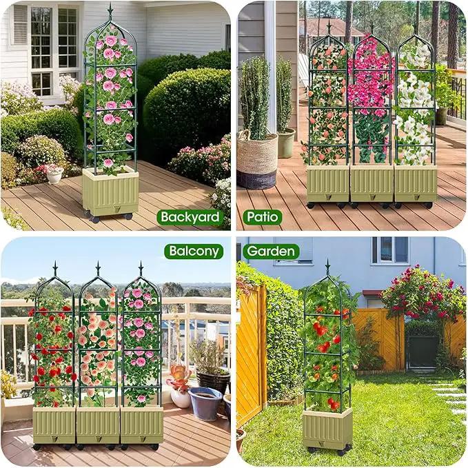 Raised Garden Bed Planter Box with Trellis, 71" Self-Watering Tomato Planter with Wheels for Climbing Vegetable and Plants, Tomato Cage Planters for Indoor Outdoor Patio Greenhouse Gardening (1Pack) by GreenHaven Gardens