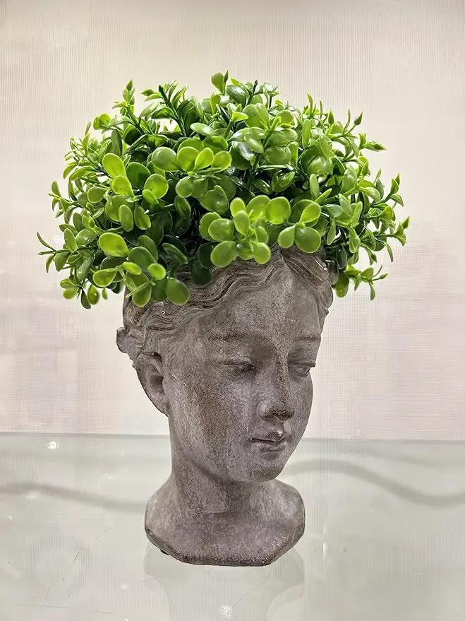 Abbott Collection Goddess Head Wall Planter - Small Cement Indoor and Outdoor Planter Pot - Grecian Woman Statue Head Planter for Flowers and Succulents (Grey, 3" Opening) by GreenHaven Gardens