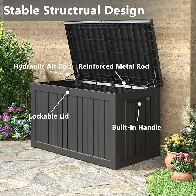 KAMABOKO 230 Gallon Outdoor Storage Box, Resin Deck Boxes Indoor and outdoor, Waterproof Storage Box Lockable Lid for Garden Tools, Package Delivery, Patio Cushions, Black by GreenHaven Gardens