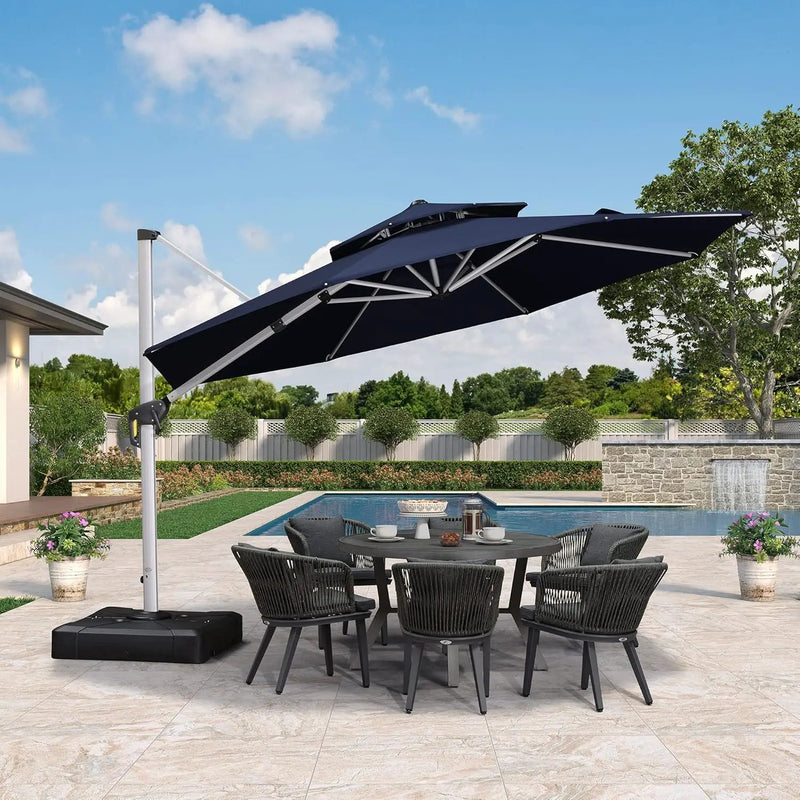 PURPLE LEAF 12 Feet Double Top Round Deluxe Patio Umbrella Offset Hanging Umbrella Outdoor Market Umbrella Garden Umbrella, Navy Blue by GreenHaven Gardens